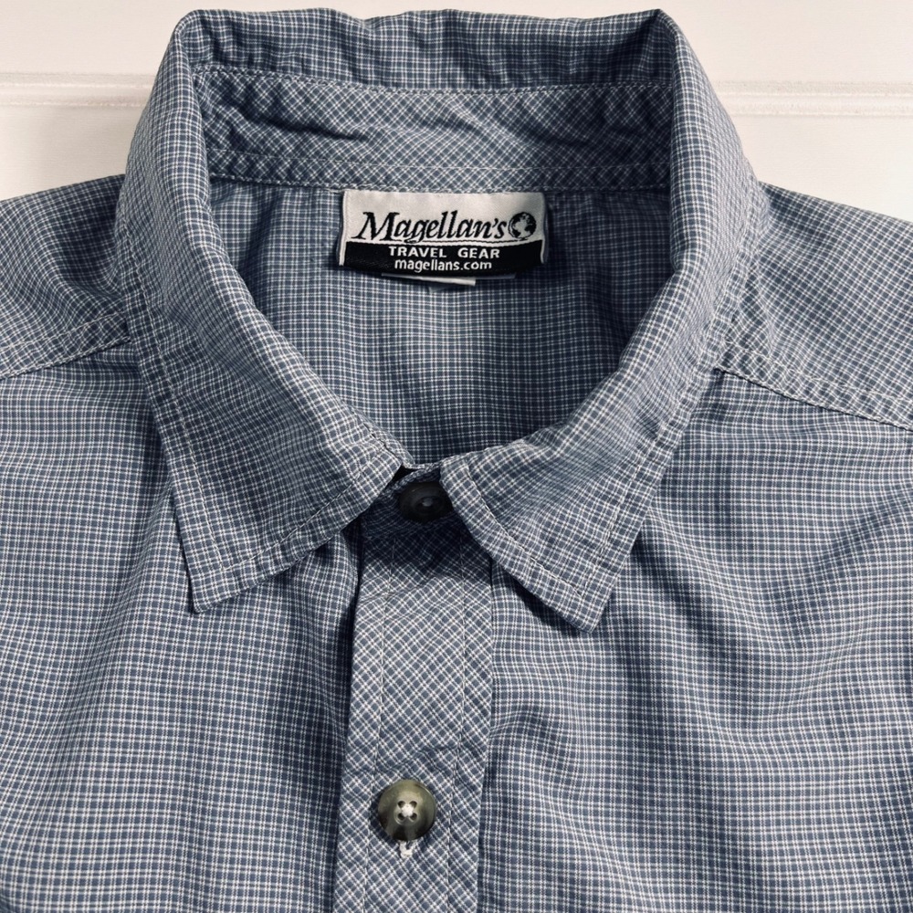 Magellan Outdoors Aransas Pass Long Sleeve Shirt Mens M Gray Micro Check Fishing